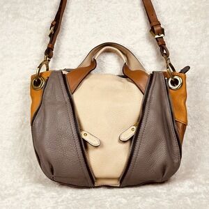 orYANY Lian Hobo Shoulder Bag Color‎ Block Leather Gray Beige Tan Top Handles